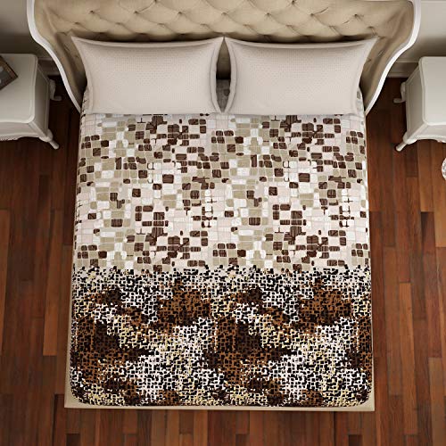 Image of Spaces Atrium Plus 210 TC 100% Cotton Queen Size Fitted Double Bedsheet with 2 Pillow Covers (Abstract, 60 inch X 78 inch Inches ) - Brown