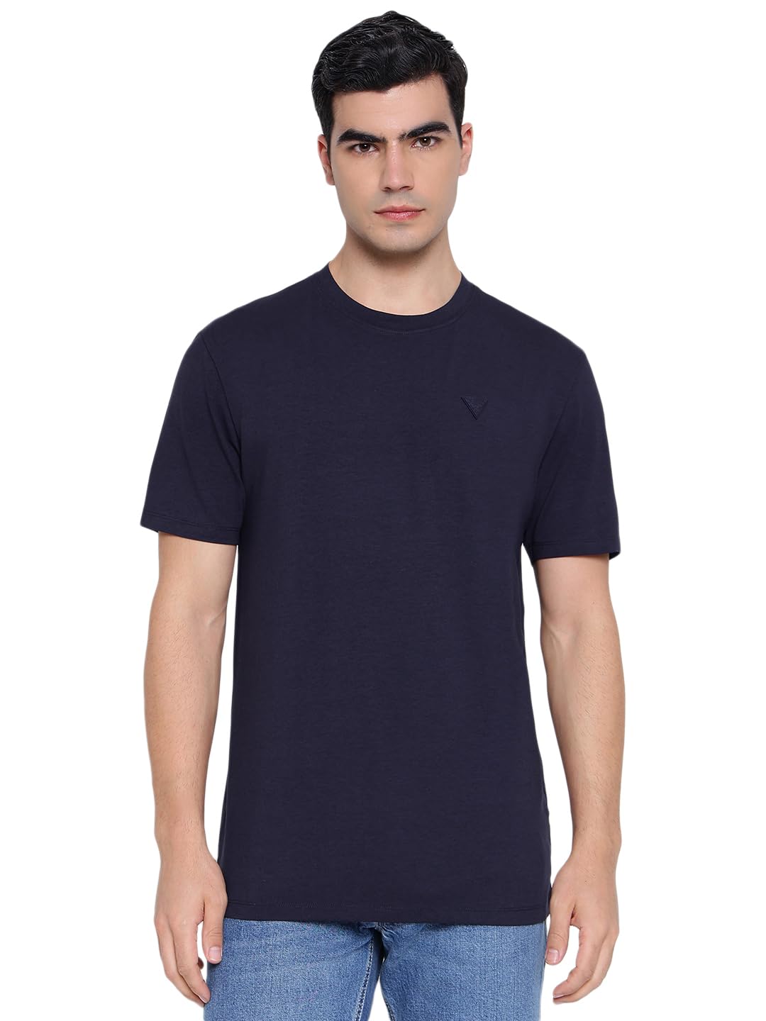 Guess Men's Blue Cotton T-Shirt With Textile Detail - T-Shirts - M - Tops