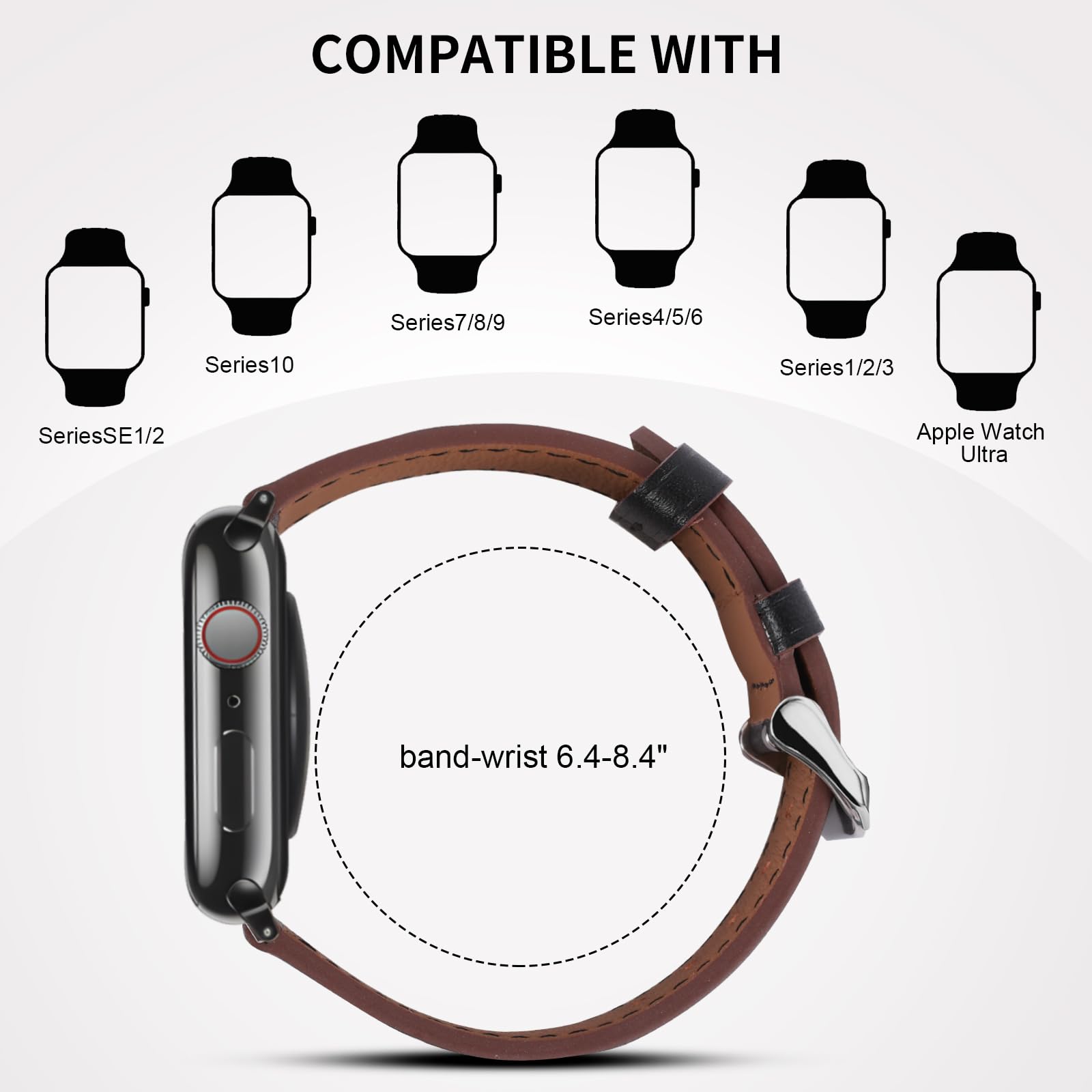 Correas de piel auténtica italiana resistentes al desgaste compatibles con Apple Watch Band de 38 mm, 41 mm, 40 mm, 42 mm, 44 mm, 45 mm, 46 mm, 49 mm, correa de reloj de cuero suave resistente al