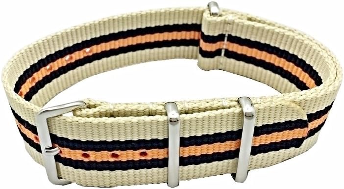 NewLife 22mm Tan/Black/Orange Strap | Vintage Old Style Watchstrap Nylon Fabric Replacement Watchband that brings to Any Watch (For Men and Women)
