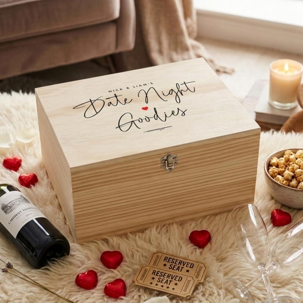 Caja de madera de pino personalizada con bisagras y cierre, regalo de San Valentín, aniversario, boda, 16 x 11 x 9 cm