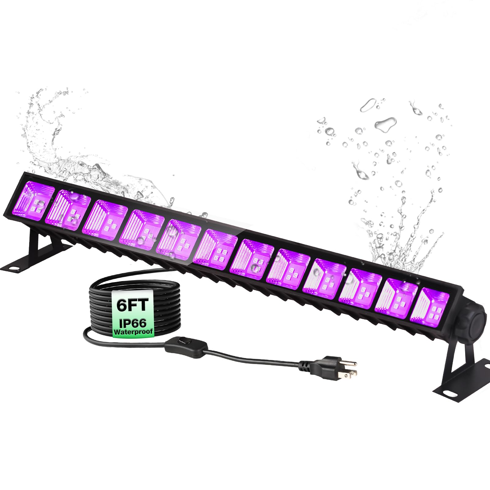Waterproof 36W Blacklight Bar, IP66 40 LED Black Light with 6FT Cord for Glow in The Dark, Portable Blacklights for Fluorescent Party Halloween Birthday Bedroom Poster Weeding(1Pack)