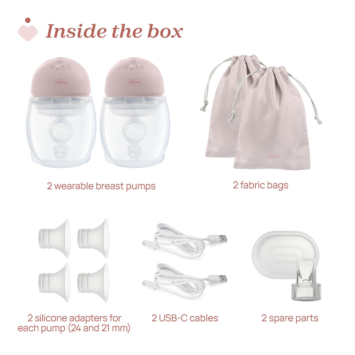 Chicco Sacaleches Eléctrico Portátil Doble, Sacaleches Eléctrico Manos Libres, Extractor de Leche Eléctrico Todo en Uno, Compacto y Discreto, 3 Modos y 10 Niveles