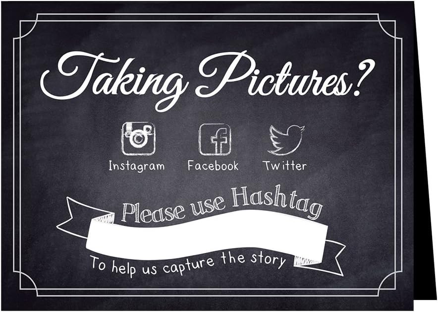 Hashtag Social Media Table Card Signs for Weddings and Parties - Chalkboard Style - 10 Pack