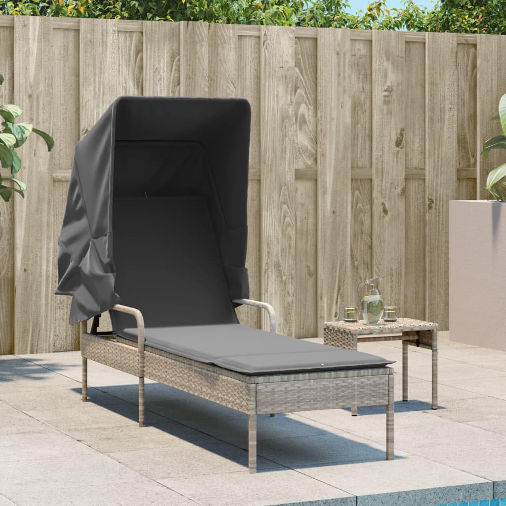 Rantry Lettino Prendisole con Baldacchino Grigio Chiaro in Polyrattan Mobili, Lettini Prendisole, Divano Letto Mobili, Lettini da Giardino, Lettino da Piscina, Lettino Prendisole da Giardino