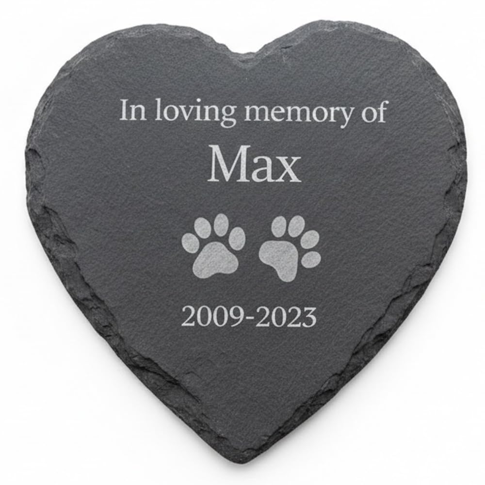 Yourdesign Personalised Pet Memorial Heart Slate - Engraved Memorial Gift for Loss of Dog, Cat, or Beloved Pet
