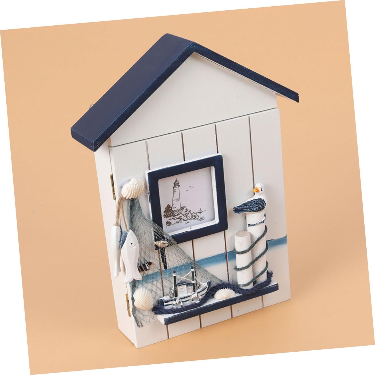 TOPBATHY Cassetta Portachiavi da Parete in Stile Costiero, Forma Casa, Mdf, 2 Pezzi, Decorativa per Ingresso e Casa