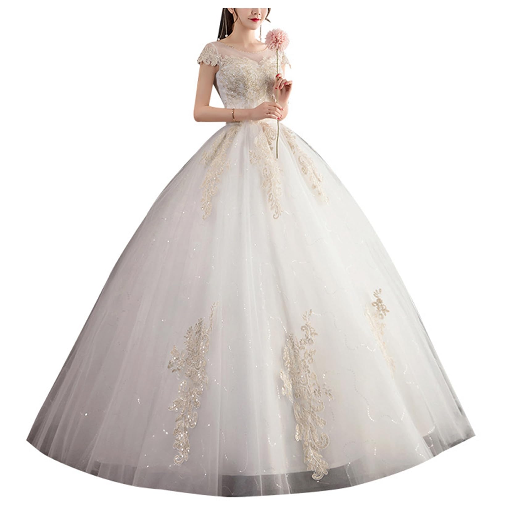 Vestido De Novia De Mujer para Mujeres Vestidos De Novia Bordados Bordados Manga Corta Vestidos De