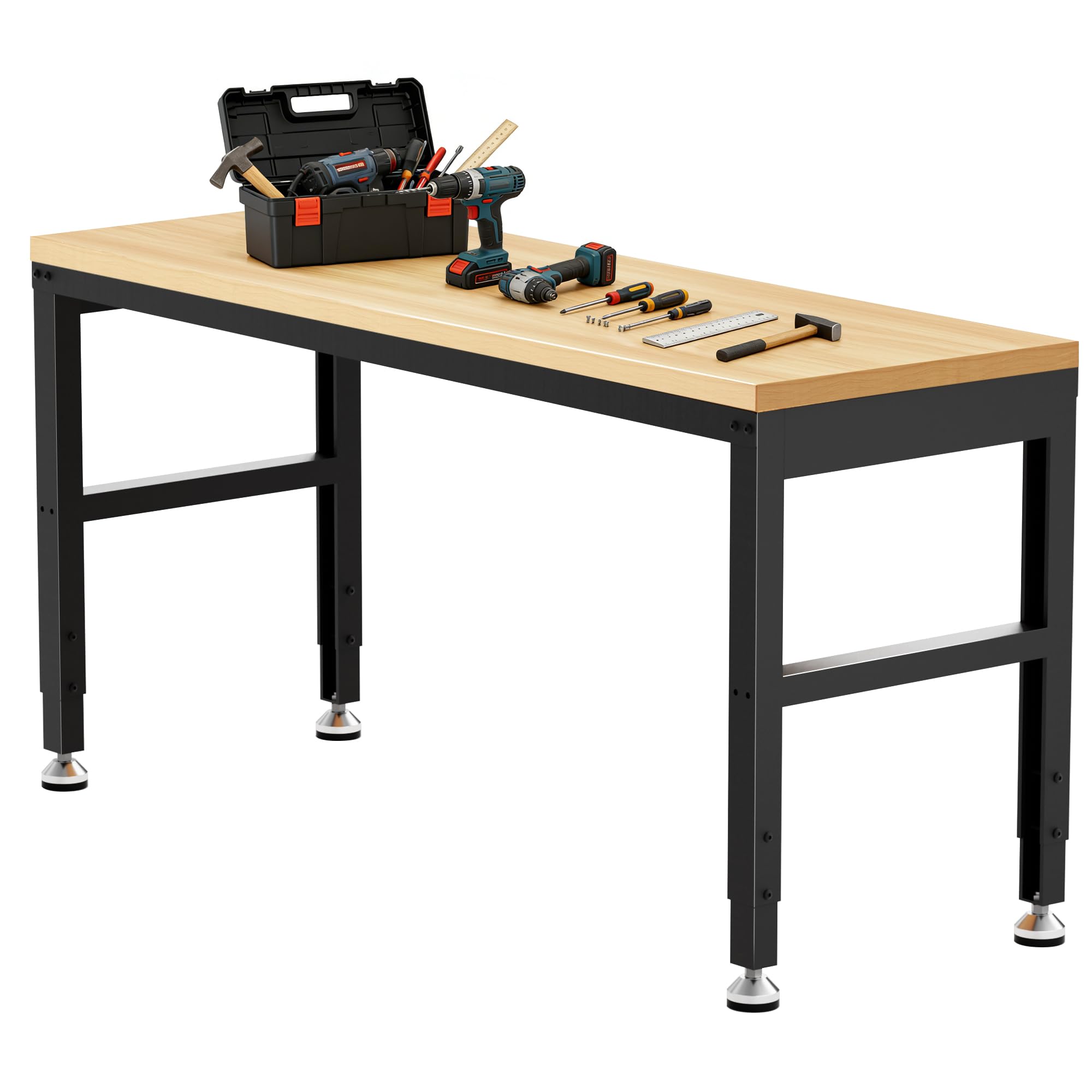 60" Garage Work Bench, Heavy Duty Wood Work Bench, Max 2000 Lbs Load Capacity,Work Table for Garage, Workshop, Office, Home (60x24 No Socket)