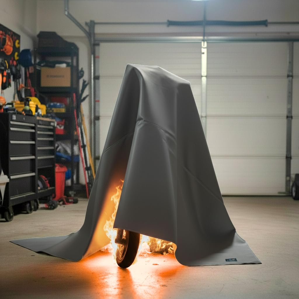 Couverture ignifuge 2 x 2 m - Fibre de verre 550 ℃ avec double revêtement en silicone et coutures en acier | Protection contre l'incendie pour batteries, trottinettes électriques et usage domestique