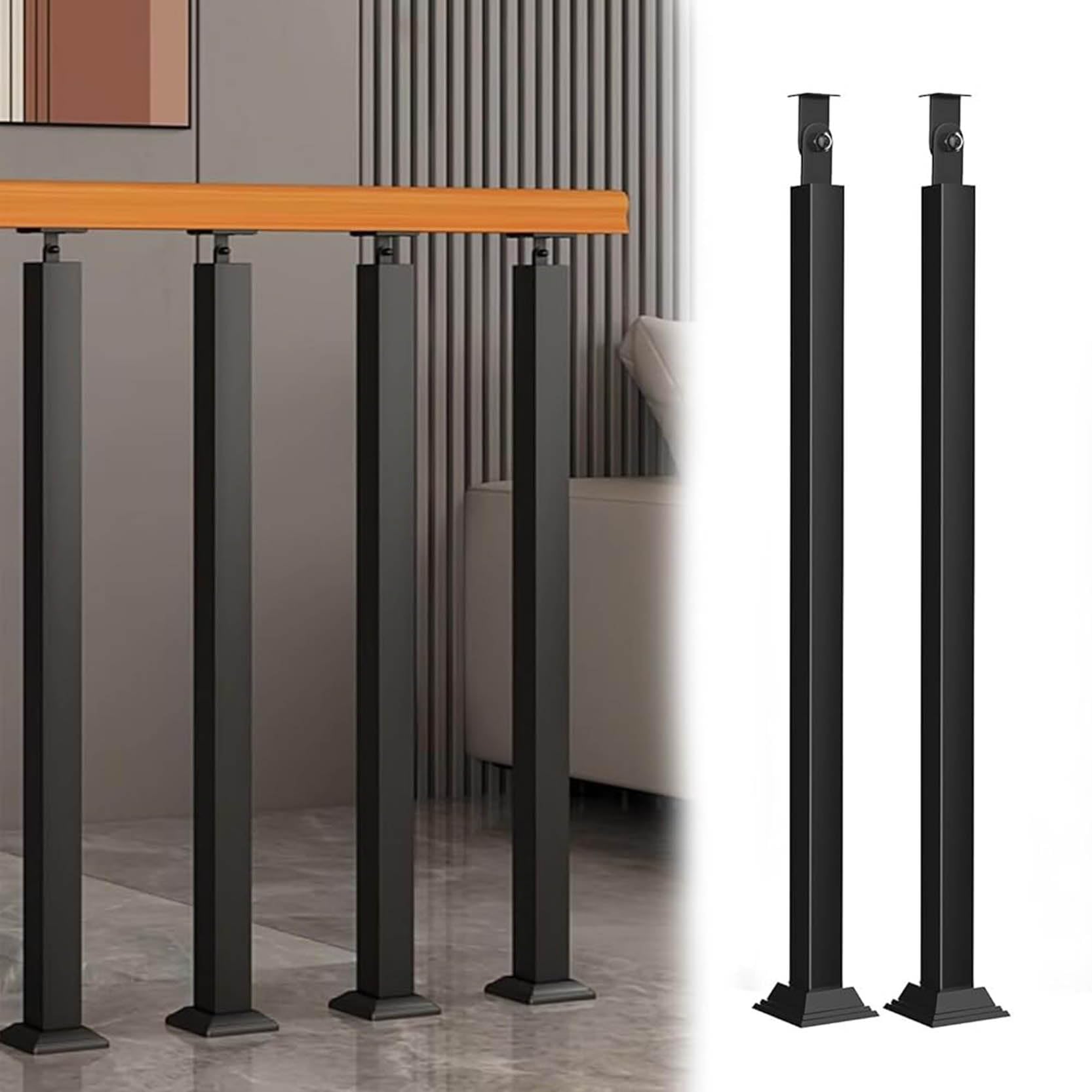 Zestaw czarnych żelaznych balustrad schodowych do schodów wewnętrznych 2-pak 90 cm idealny na balkony, patio, tarasy i dekoracje zewnętrzne