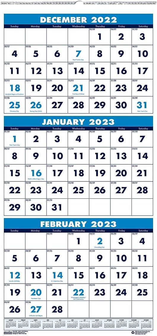 House of Doolittle 2023 Wall Calendar, Three-Month Vertical, 8 x 17 Inches, December - January (HOD3646-23)