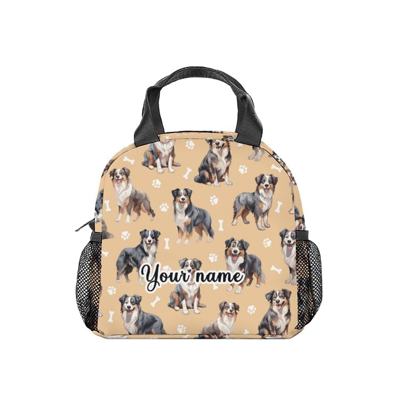 AIOMXZZ Customized Australian Shepherd Lunch Bag for Girls Boys, Small Lunch Bag Insulated, Cute Reusable Lunchbox for Kids, Brown Freezable Lunchbags for School Work