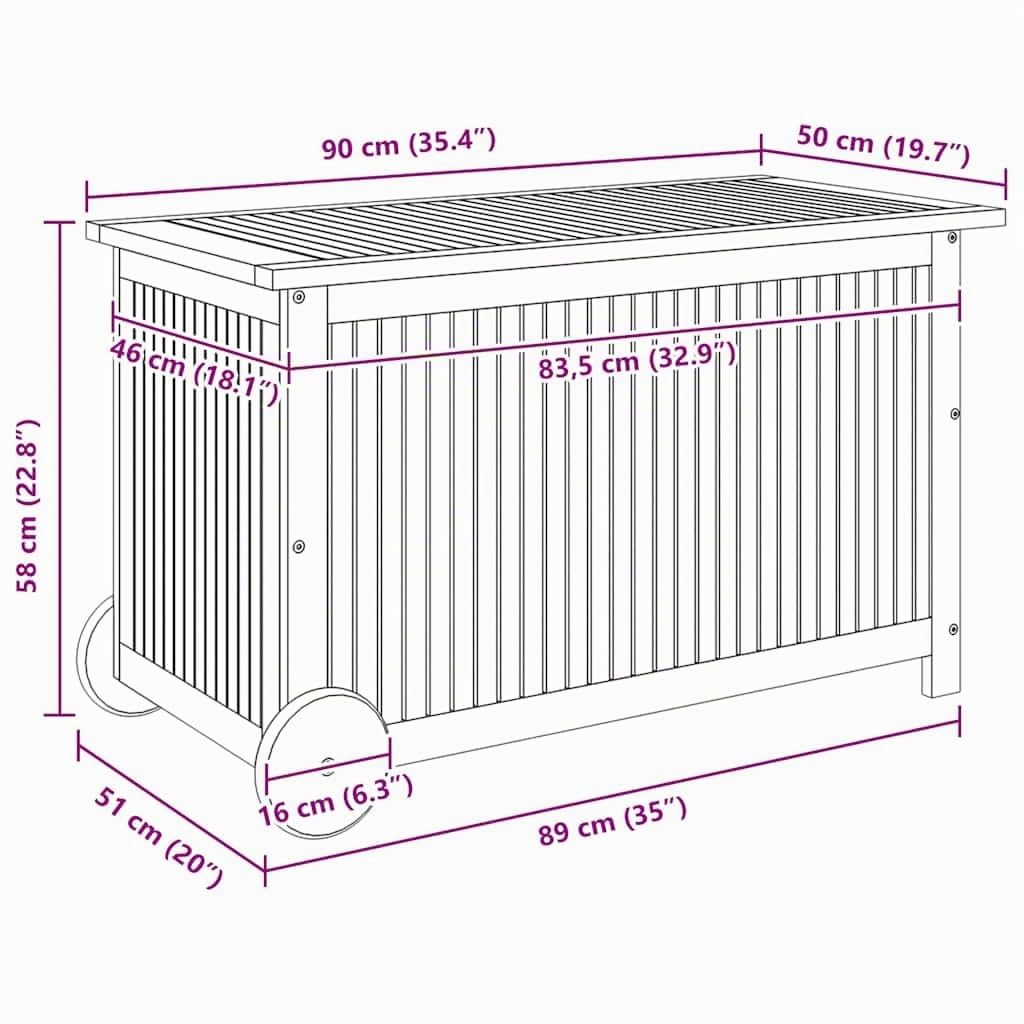 vidaXL Boîte de rangement de jardin avec roues 90x50x58 cm Bois acacia