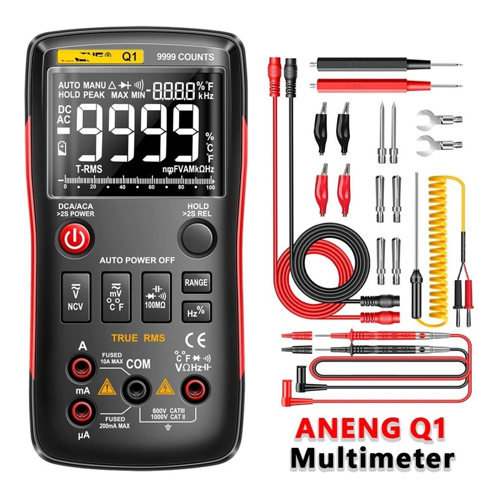 Q1 Multimetro Digitale 9999 Tester Analogico Vero RMS Professionale Multimetro FAI DA TE Condensatore Transistor NCV Tester Lcr Meter(Q1 Red)