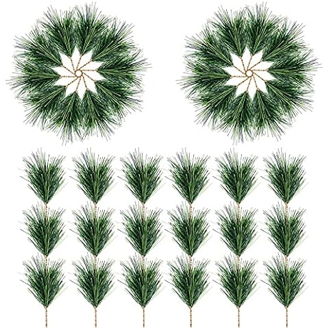 Alpurple 60 PCS Artificial Green Pine Needles Branches- Small Pine Twigs Stems Picks- Fake Greenery Pine Picks for Christmas Garland Wreath Embellishing and Home Holiday Garden Decoration Cover