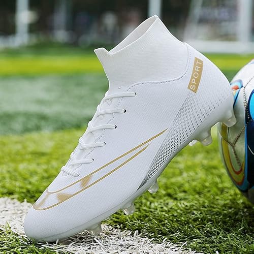 Yefdg Men’s Soccer Boots Football Shoes Cleats Spike Shoes Sneaker Comfortable Adults Athletic Outdoor/Indoor/Competition/Training White #TOP3