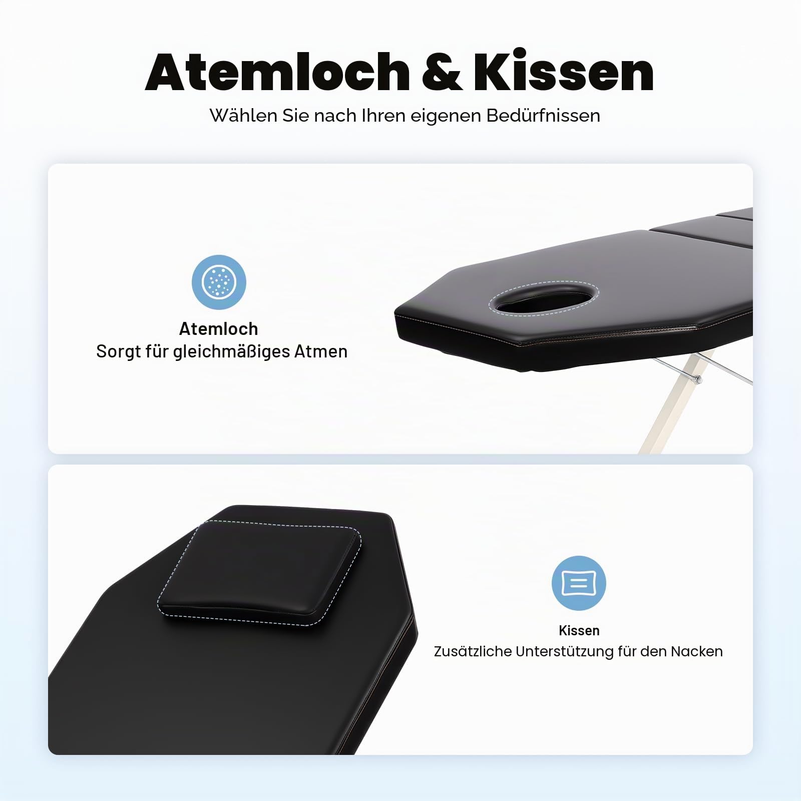 Kosmetikbett Massagetisch, Tragbare SPA Salon Bett mit 3 Zonen Klappbar, Mobile Massagebett, Kosmetikstuhl Massageliege MassageStühl, PVC Kosmetikliege, für Professionelle Massagetherapeuten