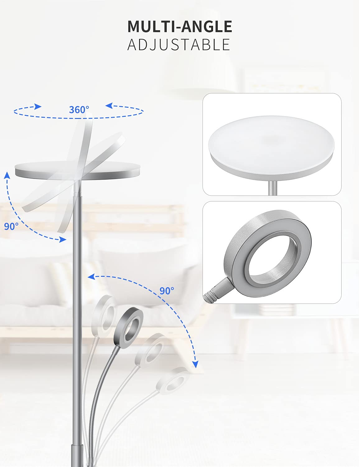Modlicht 35W Lampada da terra LED Grigio, 4200lm Piantane da Salotto con Telecomando & Controllo Touch, 3000-6000K Piantana Lampada da Terra 1H Timer, Lampade da Pavimento per Camera da Letto, Ufficio