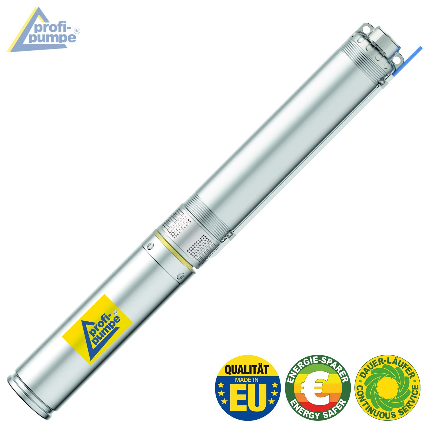 Profi-Pumpe® Bomba para Pozos Profundos 4" (100mm) | 550W | Caudal Máximo 9.000 l/h | Presión 2,6 bar | Bomba Sumergible de Acero Inoxidable Resistente a la Arena | Cable 20m | Calidad UE