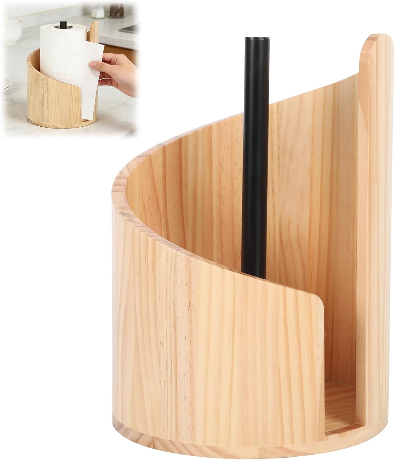 Mountain Paper Towel Holder Countertop, Natural Mango Wood Base with Iron Center Rod, Large Wooden Kitchen Paper Towel Holder, for Dining Table Home Decor, No Installation Required