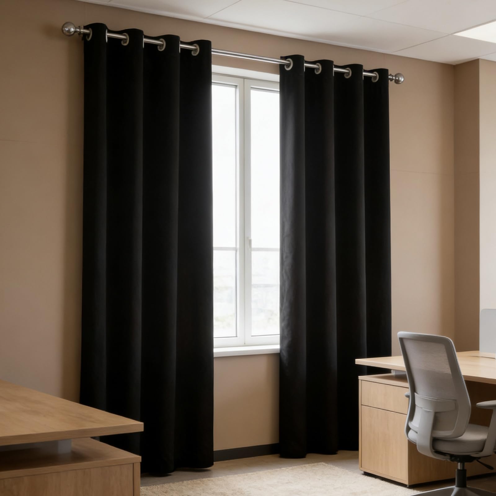 Rideau opaque 105x150 cm noir avec œillets pour le vitrage des balcons