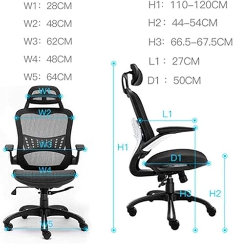 Miniatura 2 de ZHYH - Silla de oficina ergonómica con cojín de asiento ajustable y reposacabezas, respaldo de malla transpirable, color negro (sin reposapiés)