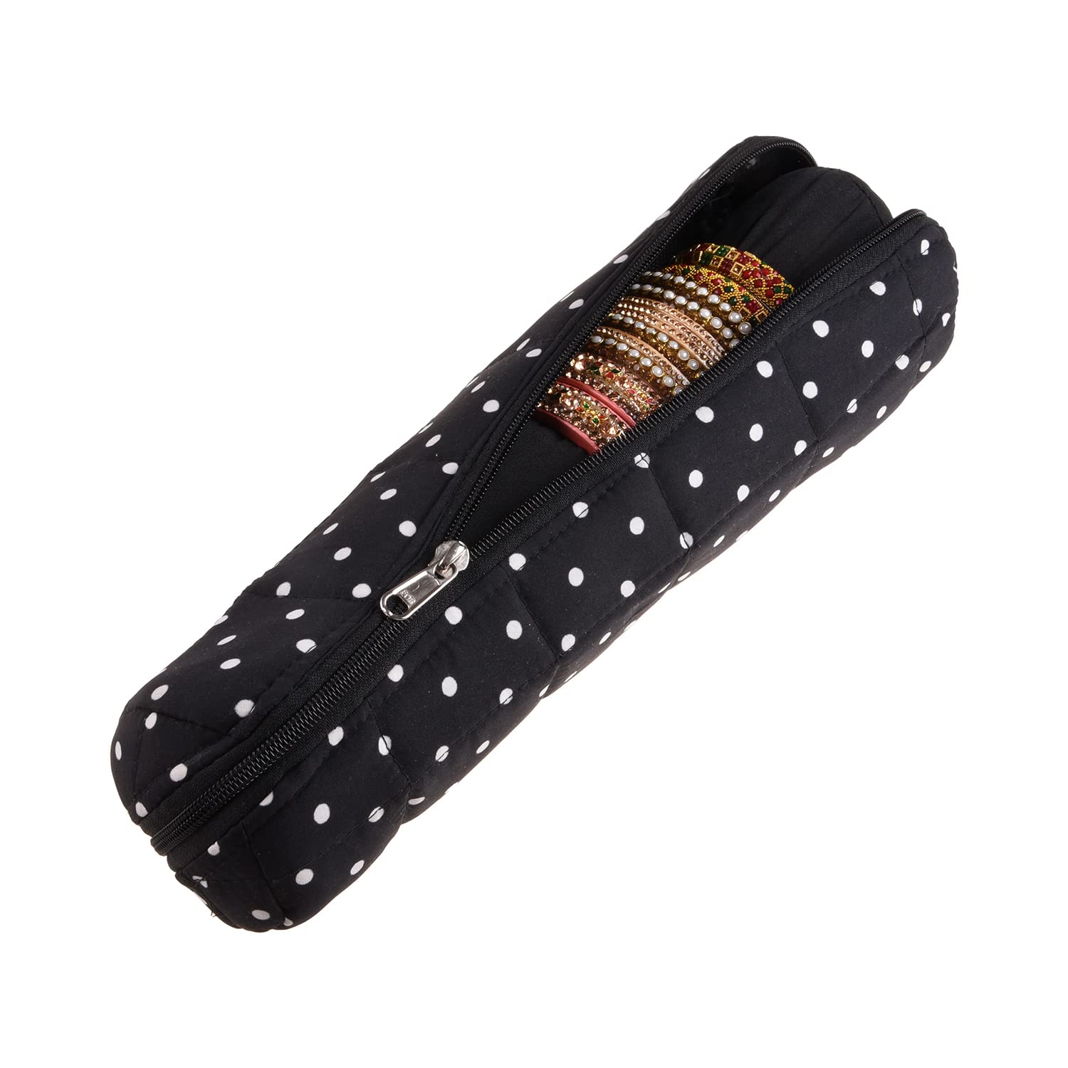 Kuber Industries Single Rod Bangle Box | Cotton Dot Print Watch Organizer for Small Jewellery | Travelling Bracelets Organizer with Zipper | Black (B0BZ4BLJ2J) Amazon Price History, Amazon Price Tracker