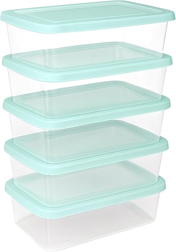 Sterilite Paquete de 5 contenedores apilables con tapa, diseño de plástico transparente, 6 cuartos de galón