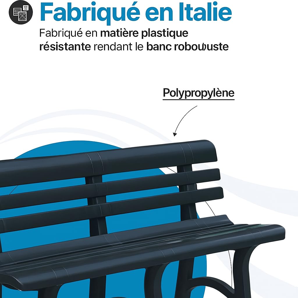 TOMAINO - Banc de Jardin en Plastique 3 ou 4 Places - d'Extérieur pour Balcon, Terrasse Véranda - New Anthracite