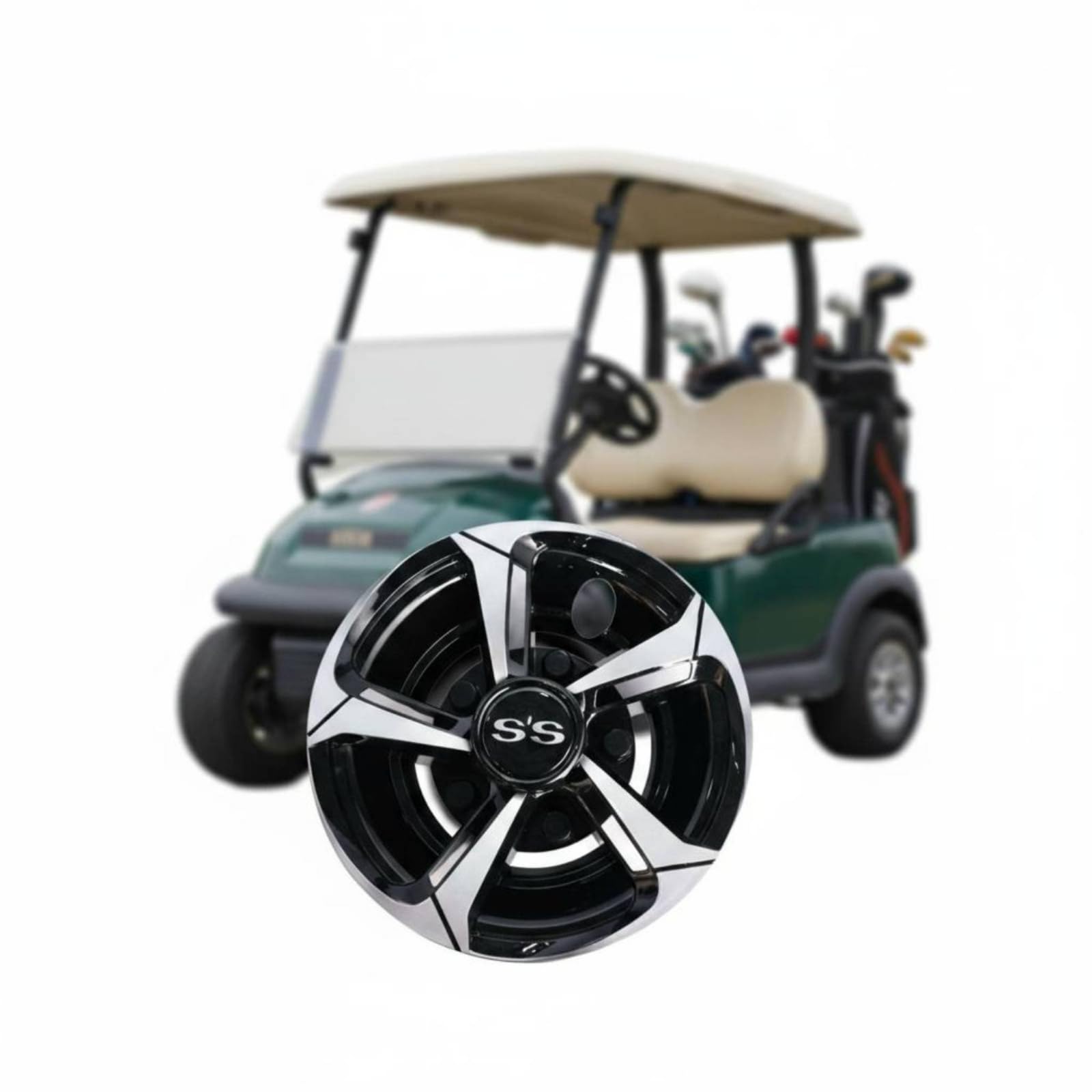 4 Pezzi Coprimozzo Universale 8 Pollici Resistente Set 4 Coprimozzi Plastica PP Hubcap Nero e Argento per Veicolo da Golf