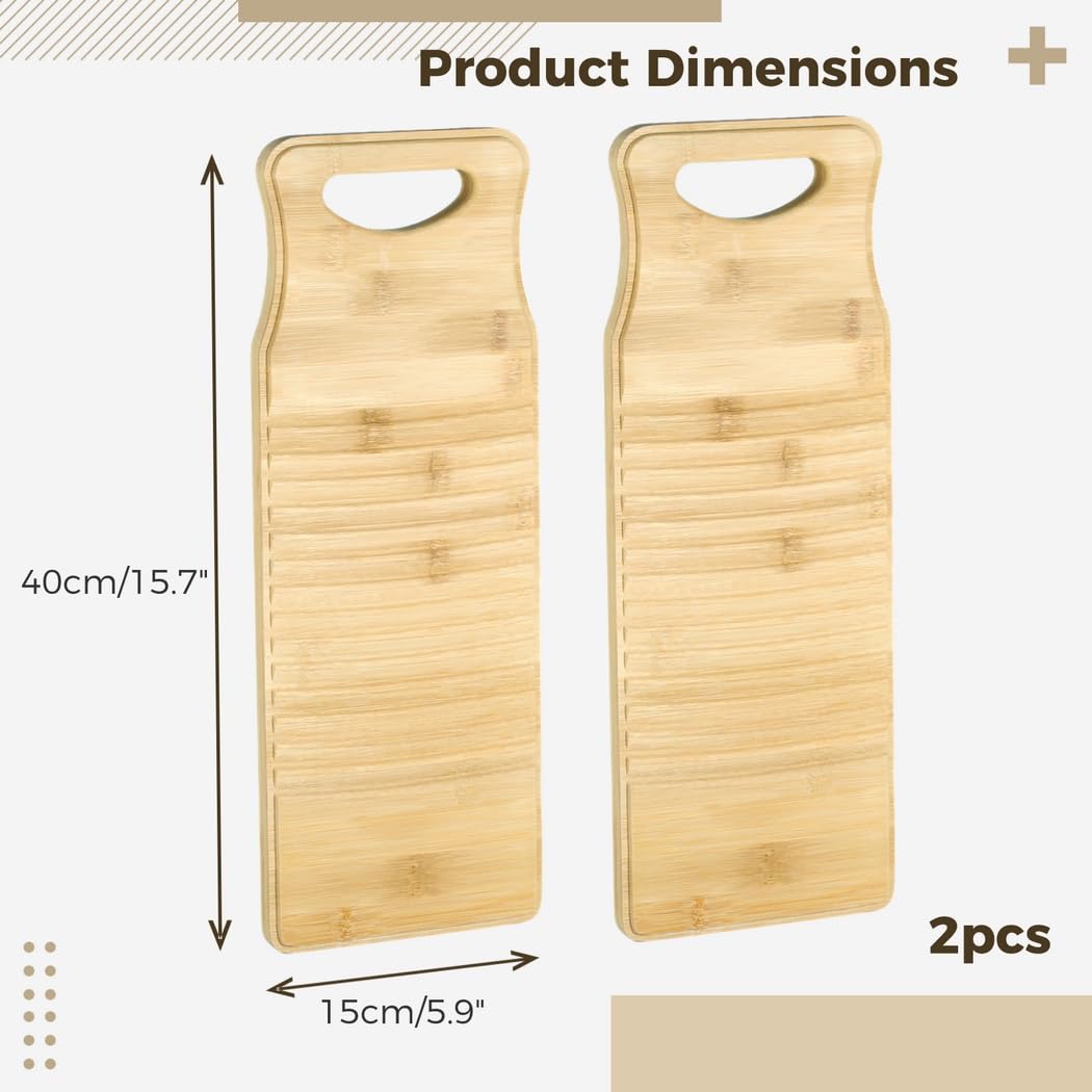 2 tablas de lavado de bambú natural para lavandería, tabla de lavado de manos de bambú, tabla de lavado gruesa antideslizante para pequeños trabajos de lavado, tabla de lavado de diseño colgante