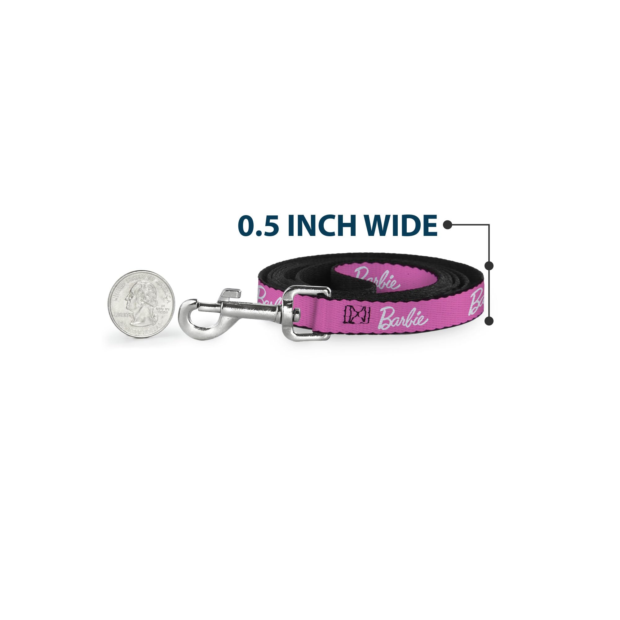 Mattel Hundeleine, Hundeleine, Barbie-Logo, Rosa-Weiß, 1,8 m lang, 3,8 cm breit
