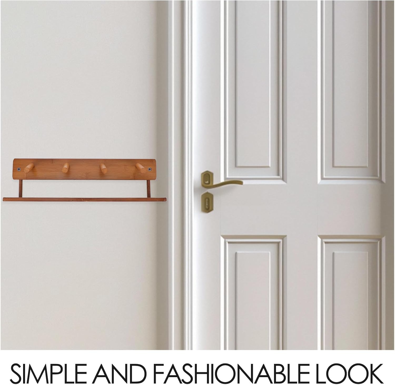 balacoo Wall Mount Coat Rack with 4 Vintage Wood Hooks and Floating Shelf, Tea Color Retro Scarf Storage Rack for Entryway Bedroom Kitchen Wall Mounted Hat and Door Coat Hanger