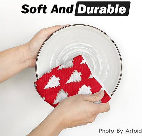 Miniatura 5 de Artoid Mode Juego de 4 toallas de cocina con diseño de árbol de Navidad rojos, 18 x 26 pulgadas, decoración de invierno, juego de 4 toallas de mano