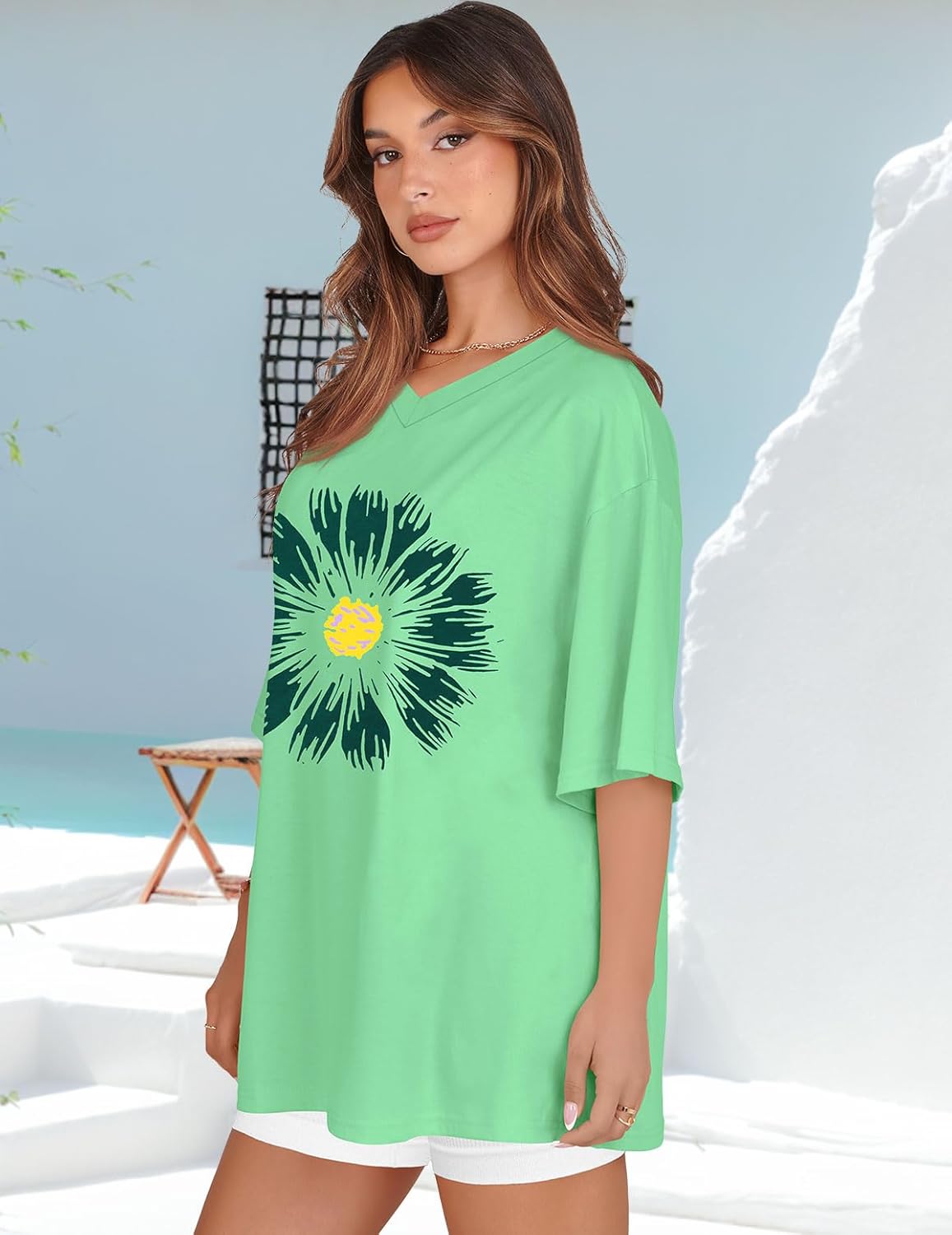 Oversized Tshirts for Women V Neck Short Sleeve Summer Casual Basic Loose Tops - Image 4