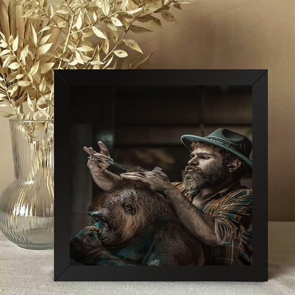 Printed Photo Frame Matte Painting for Home Office Studio Living Room Decoration (10x10inch Black Framed) - Barber