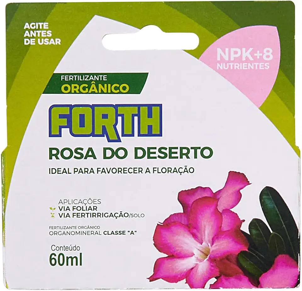 Forth Rosa do Deserto, Fertilizante, Foliar, Fertirrigação, NPK + Micronutrientes, Floração, Líquido, Concentrado, Nutrição Balanceada, 60ml