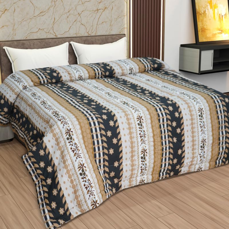 Image of Utopia Bedding Microfiber AC Comforter for King Size 220x240 cm - Lightweight, Skin-Safe & Hotel-Style Quilted Blanket with Floral Print -Golden