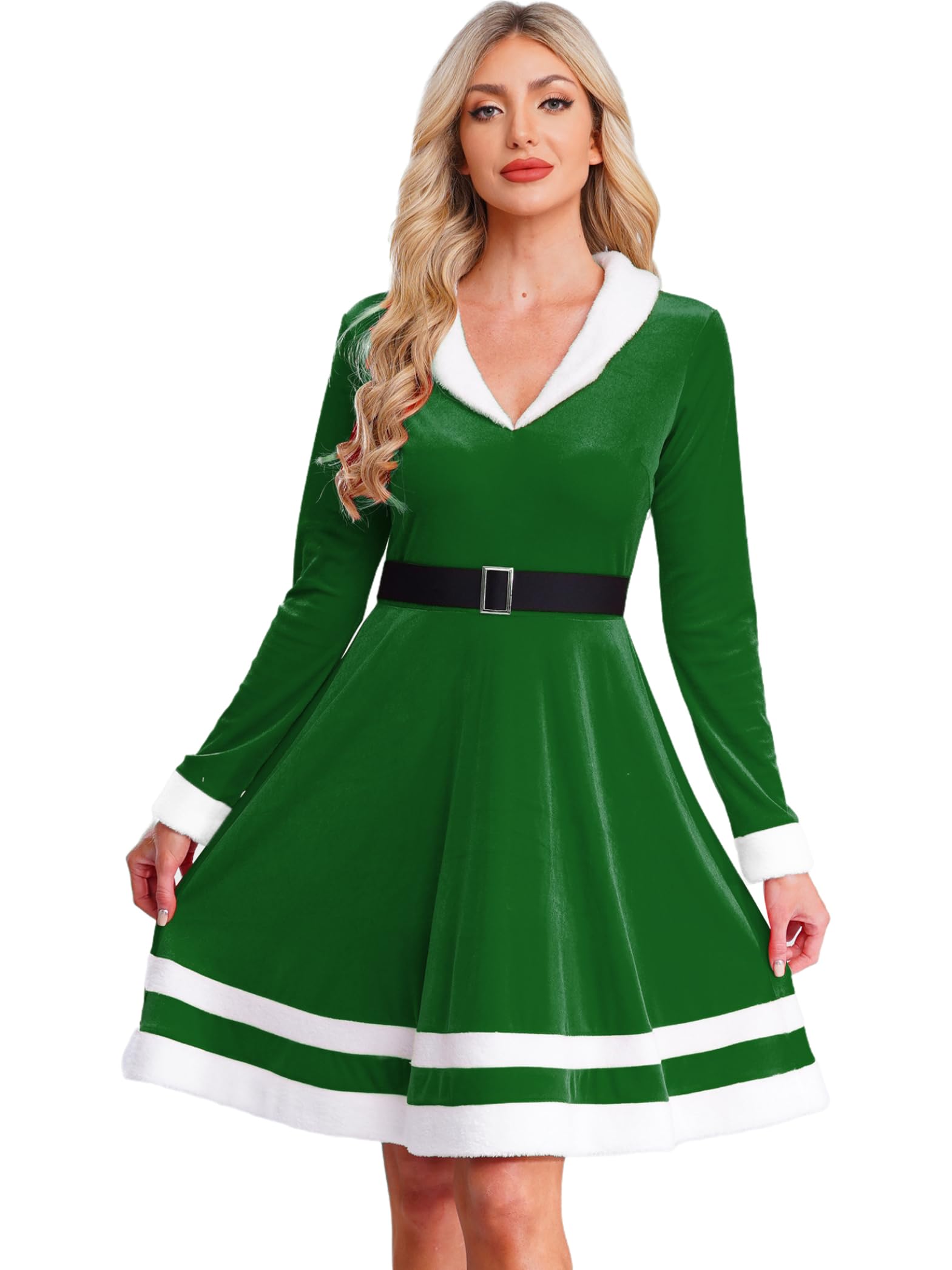 Vestito natalizio da donna, a maniche lunghe, abito natalizio Miss Santa