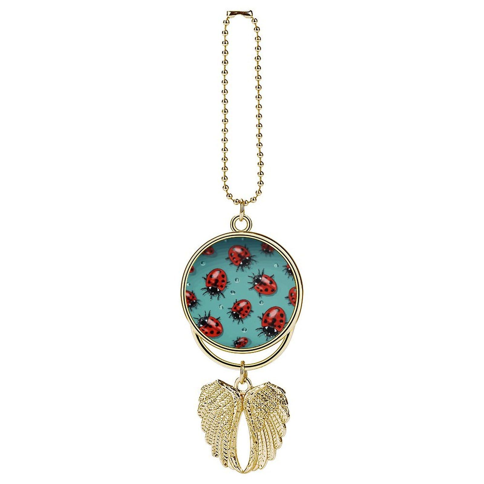 Red Ladybugs On A Blue Background Car Pendant Hanging Swing Auto Rear View Mirror Hanging Car Rear View Mirror Charm Truck Hanger Ornament Charm for Car Rear View Mirrors Accessories