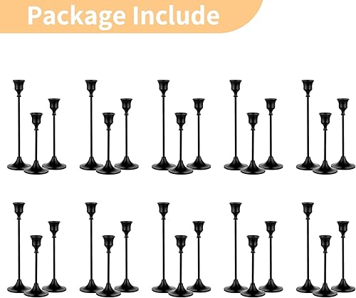 Vista 13 de Nuptio Portavelas negro, portavelas cónico, gótico, para Halloween, fiesta de Navidad, mantel de mesa, cena, decoración del hogar, 2