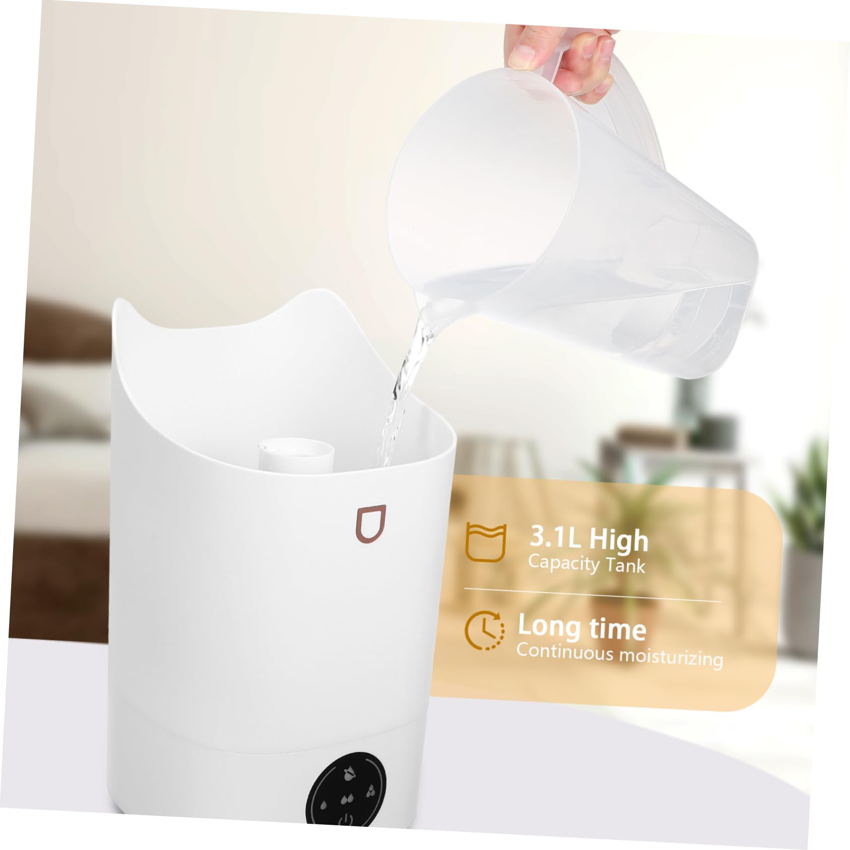Umidificatore 3.1l Bianco in Plastica Portatile per Ufficio | Spegnimento Automatico, Design Minimalista, Uso su Scrivania e Ambienti Interni