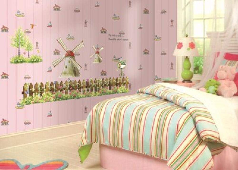 YAABC Cartoon country windmill living room bedroom home decor wall sticker wall