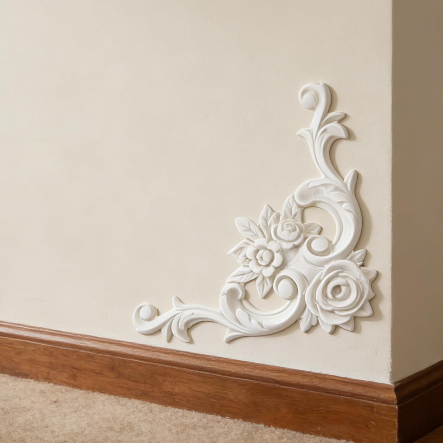 8 Pcs Rose Flower Corner Wall Molding 5.11 Inches Ceiling Molding Kit Flora Wall Molding Kit for Picture Frames Ceiling Panels Decor (Without Glue)