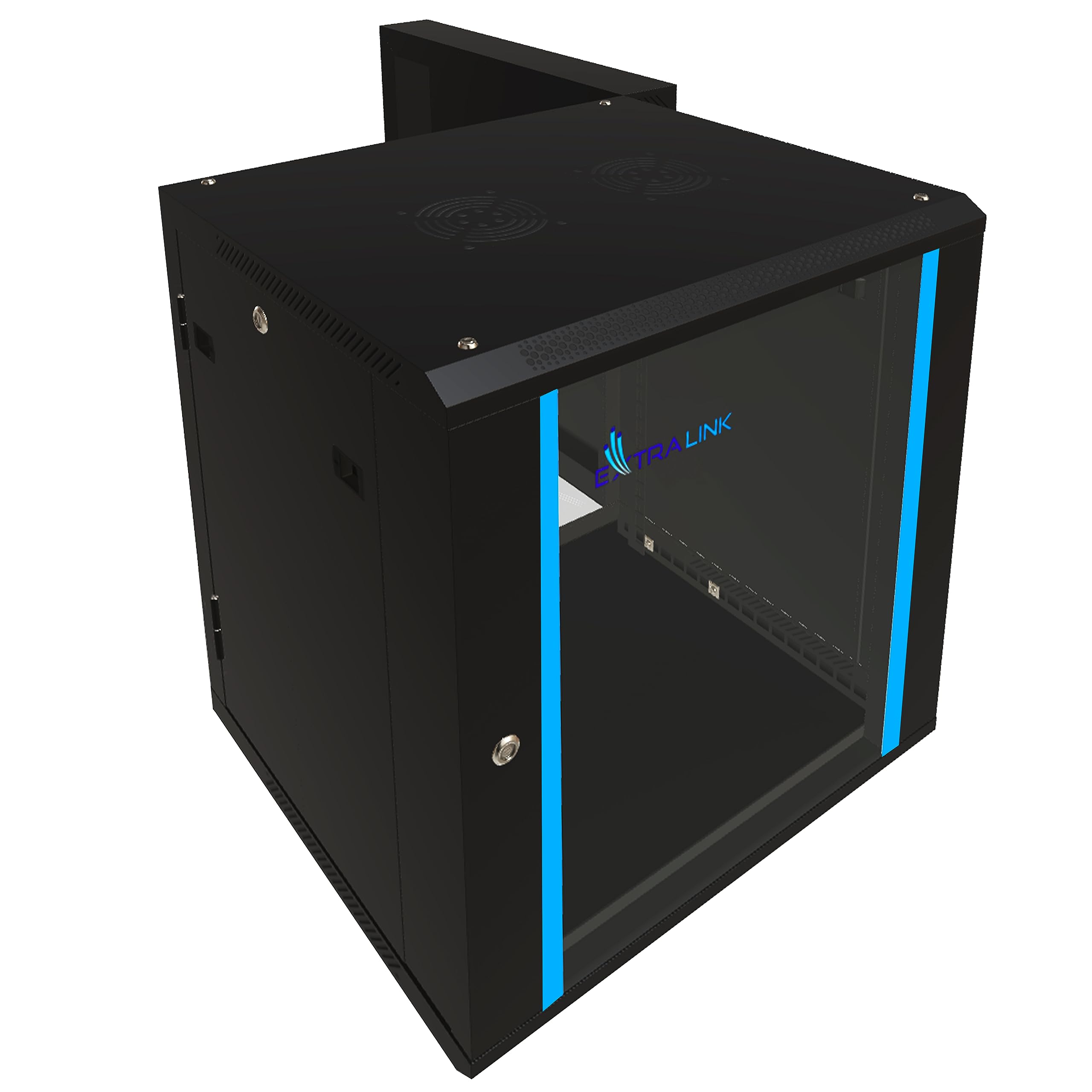 Extralink Baie de Brassage 19 Pouces 12U Armoire réseau 600mm Profondeur Porte Verre trempé Noir