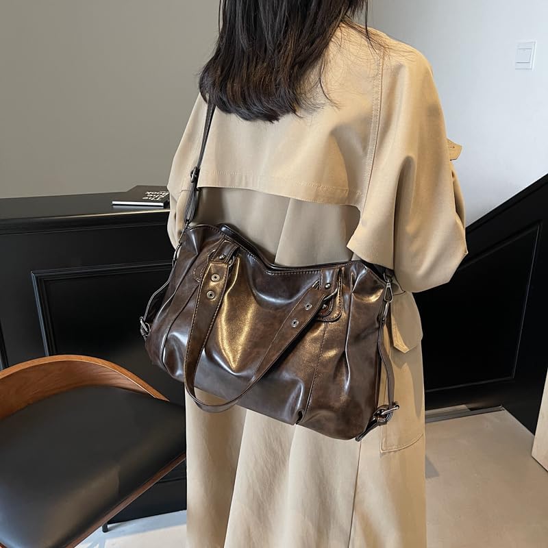 Vegan Leather Tote Bags for Women Punk Style Hobo Bag Vintage Purses and Handbags with Adjustable Strap