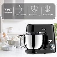 Homlee Konyhai Robotgép 1800W - 7,2L Rozsdamentes Acél Tállal, 6 Sebességfokozat, Alacsony Zajszint, Dagasztógép Habverővel és Tésztakampóva 7