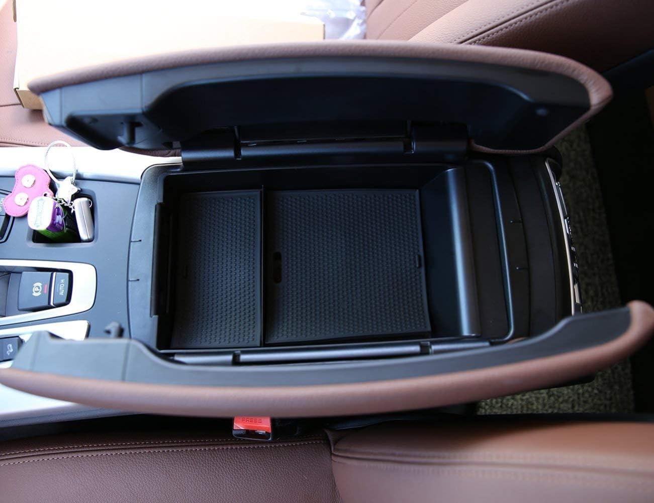 Compatible with BMW X5 X6 F15 F16 2014-2017 (not fit 2017 or Later) Armrest Center Console Organizer Storage Box Phone Glove Tray with Mat Accessories