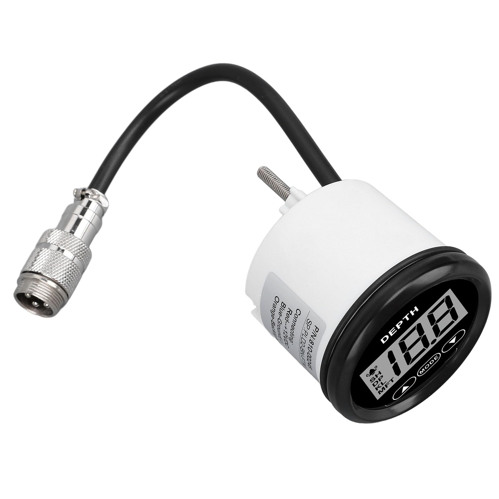 Tiefenmesser für Boote, Edelstahl 316L-Lünette, Beschlagfreies Glas, IP67, Wasserdichtes LCD-Display, 100 M Reichweite, 12 V, mit Alarm und (81000245 Schwarzes Zifferblatt, schwarze Lünette)